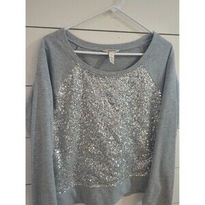 Arizona women's XL gray sequin silver sweatshirt spring cozy whimsy